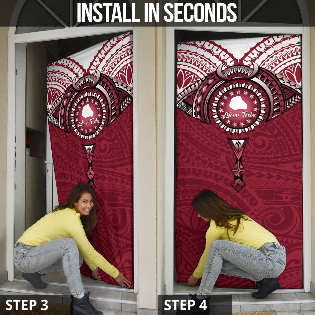 Personalised Cook Islands Mangaia Door Cover Map With Kuki Airani Manta Ray Tattoo