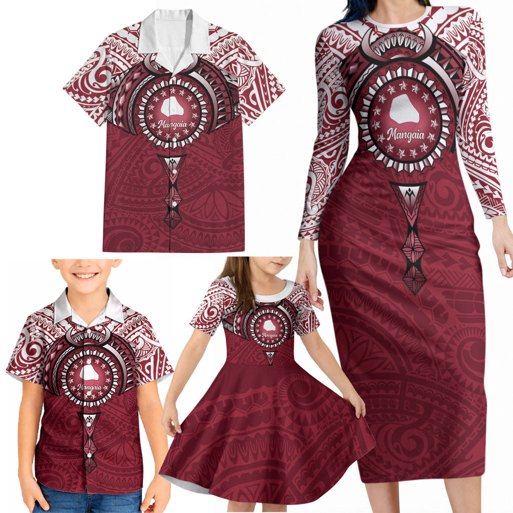 Personalised Cook Islands Mangaia Family Matching Long Sleeve Bodycon Dress and Hawaiian Shirt Map With Kuki Airani Manta Ray Tattoo LT14 - Polynesian Pride