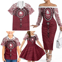 Personalised Cook Islands Mangaia Family Matching Off The Shoulder Long Sleeve Dress and Hawaiian Shirt Map With Kuki Airani Manta Ray Tattoo LT14 - Polynesian Pride