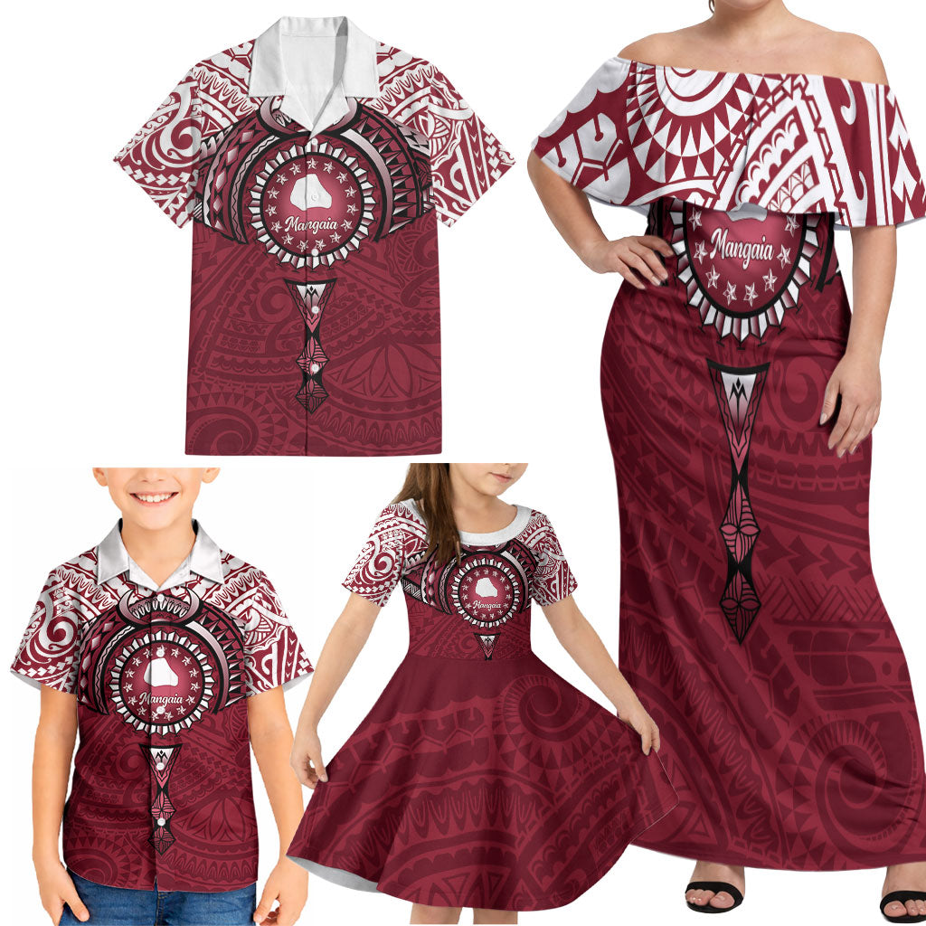 Personalised Cook Islands Mangaia Family Matching Off Shoulder Maxi Dress and Hawaiian Shirt Map With Kuki Airani Manta Ray Tattoo LT14 - Polynesian Pride