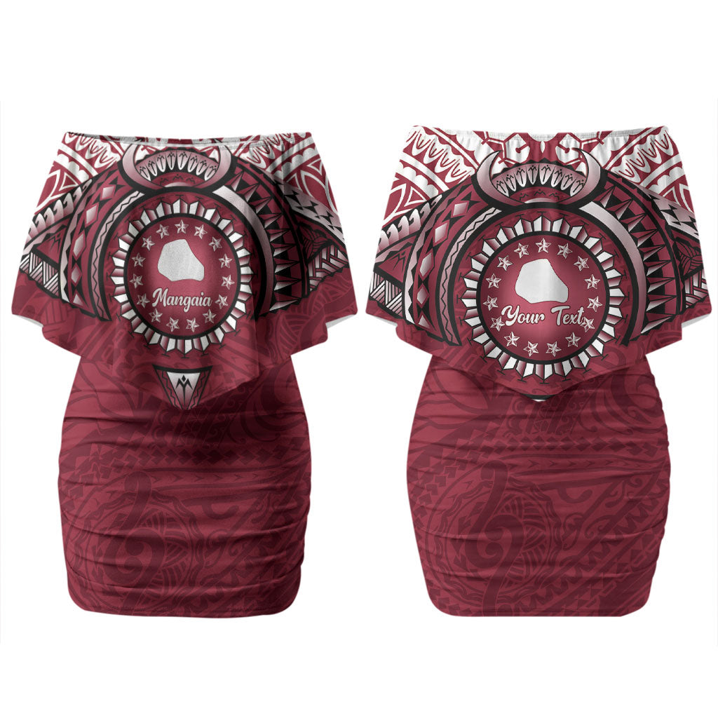Personalised Cook Islands Mangaia Family Matching Off Shoulder Short Dress and Hawaiian Shirt Map With Kuki Airani Manta Ray Tattoo LT14 Mom's Dress Maroon - Polynesian Pride