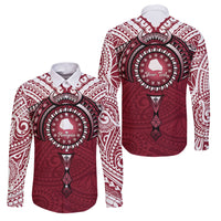 Personalised Cook Islands Mangaia Family Matching Off Shoulder Short Dress and Hawaiian Shirt Map With Kuki Airani Manta Ray Tattoo LT14 Dad's Shirt - Long Sleeve Maroon - Polynesian Pride