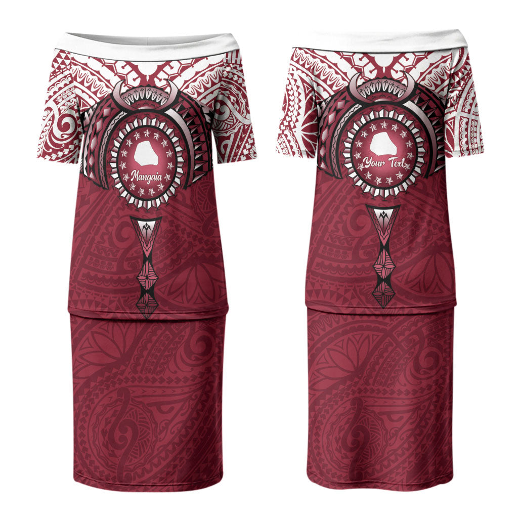 Personalised Cook Islands Mangaia Family Matching Puletasi and Hawaiian Shirt Map With Kuki Airani Manta Ray Tattoo LT14 Mom's Dress Maroon - Polynesian Pride