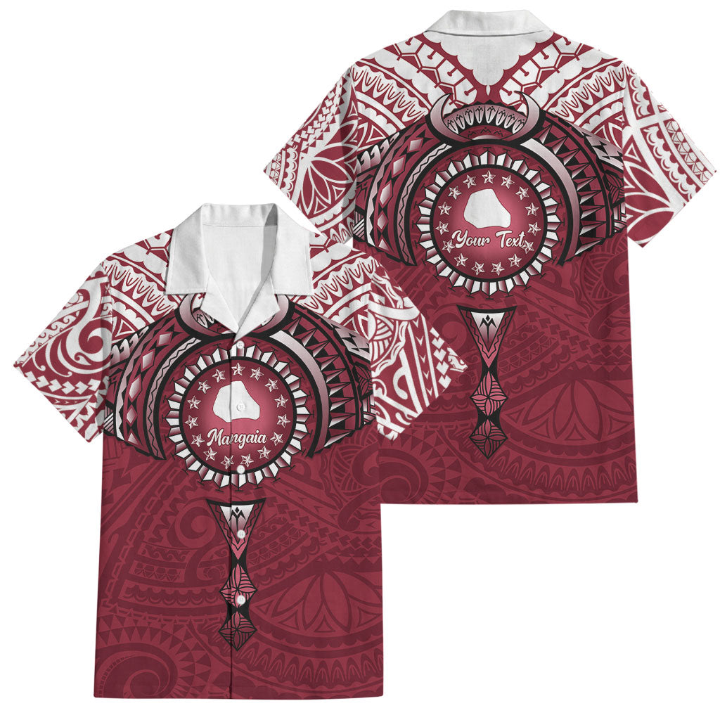 Personalised Cook Islands Mangaia Family Matching Puletasi and Hawaiian Shirt Map With Kuki Airani Manta Ray Tattoo LT14 Dad's Shirt - Short Sleeve Maroon - Polynesian Pride