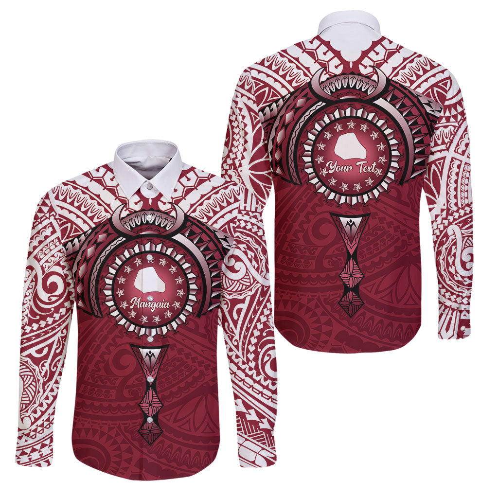 Personalised Cook Islands Mangaia Family Matching Puletasi and Hawaiian Shirt Map With Kuki Airani Manta Ray Tattoo LT14 Dad's Shirt - Long Sleeve Maroon - Polynesian Pride