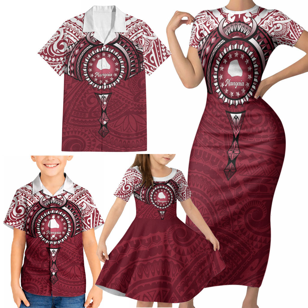 Personalised Cook Islands Mangaia Family Matching Short Sleeve Bodycon Dress and Hawaiian Shirt Map With Kuki Airani Manta Ray Tattoo LT14 - Polynesian Pride