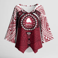 Personalised Cook Islands Mangaia Kimono Sleeve Blouse Map With Kuki Airani Manta Ray Tattoo LT14 Female Maroon - Polynesian Pride
