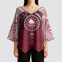 Personalised Cook Islands Mangaia Kimono Sleeve Blouse Map With Kuki Airani Manta Ray Tattoo LT14 - Polynesian Pride