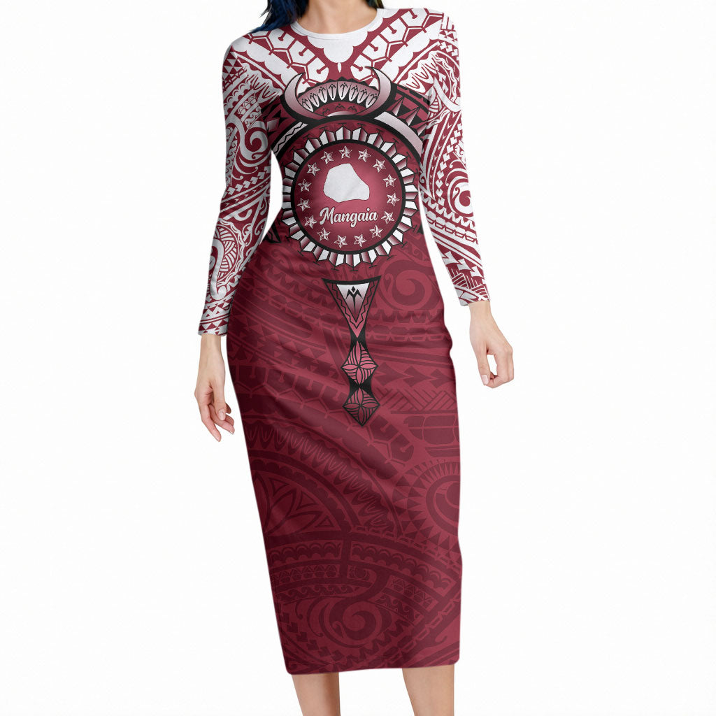 Personalised Cook Islands Mangaia Long Sleeve Bodycon Dress Map With Kuki Airani Manta Ray Tattoo