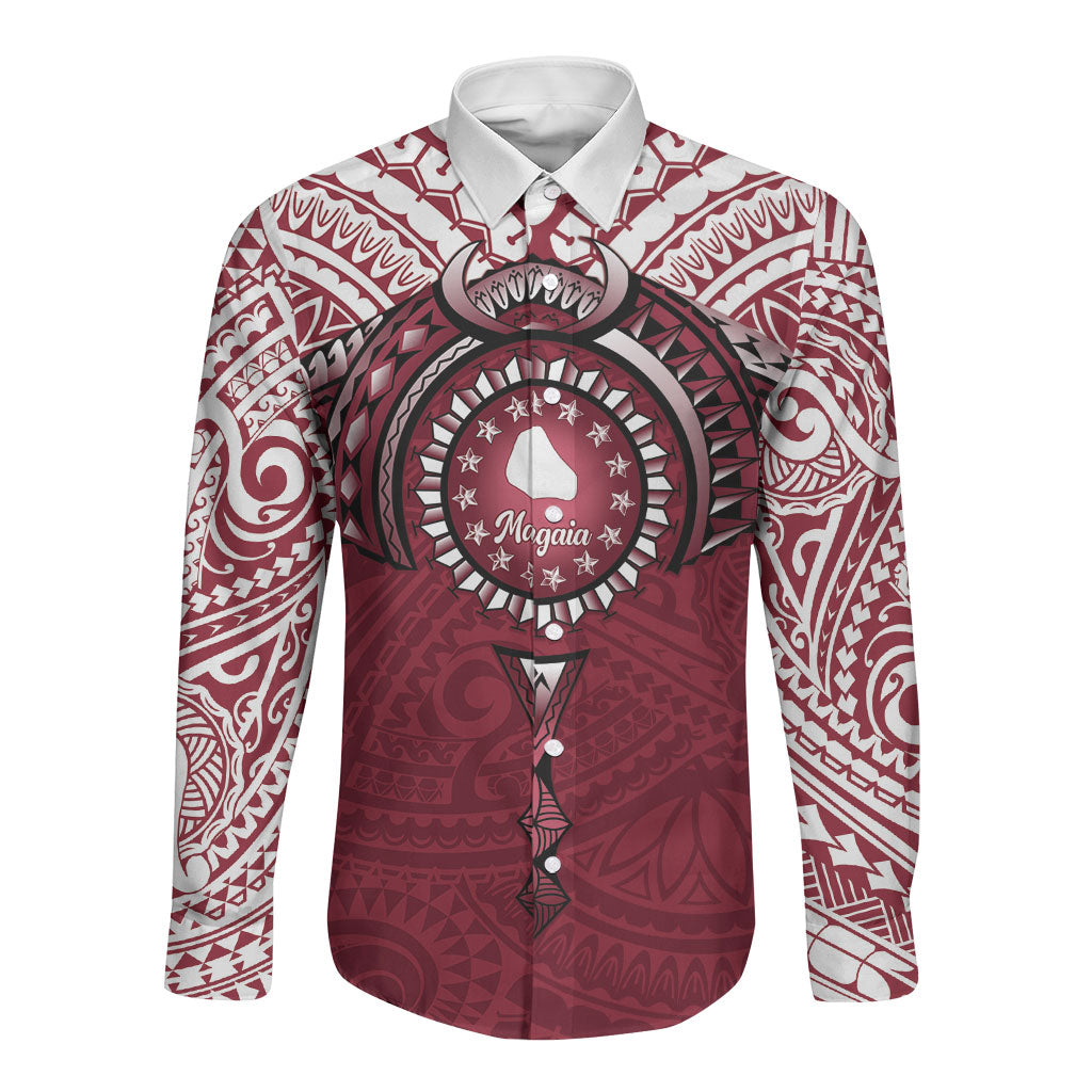 Personalised Cook Islands Mangaia Long Sleeve Button Shirt Map With Kuki Airani Manta Ray Tattoo LT14 Unisex Maroon - Polynesian Pride