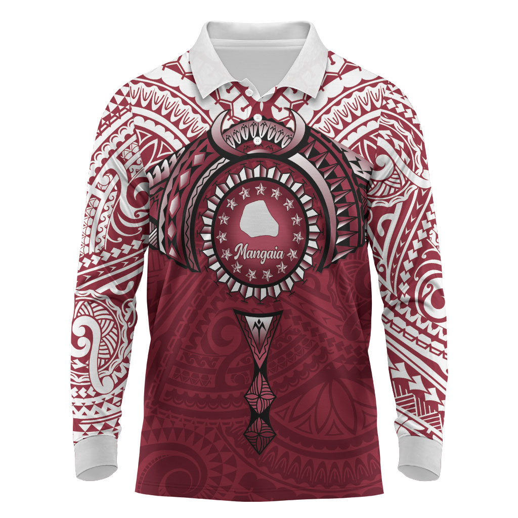 Personalised Cook Islands Mangaia Long Sleeve Polo Shirt Map With Kuki Airani Manta Ray Tattoo