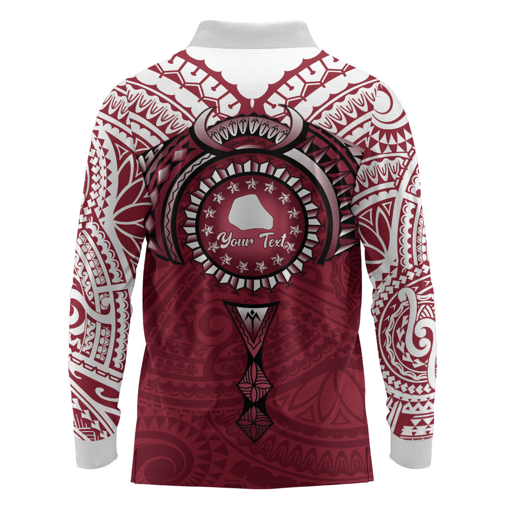 Personalised Cook Islands Mangaia Long Sleeve Polo Shirt Map With Kuki Airani Manta Ray Tattoo