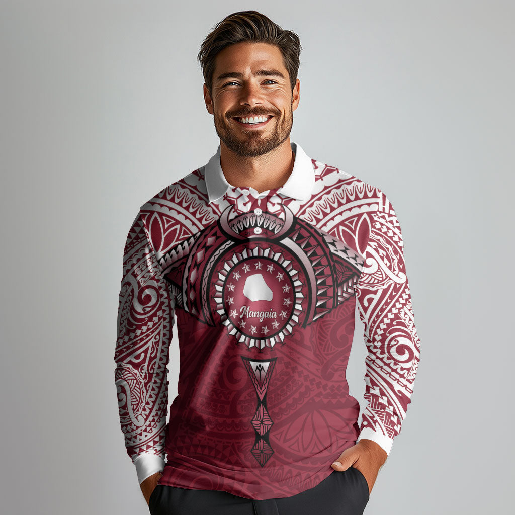 Personalised Cook Islands Mangaia Long Sleeve Polo Shirt Map With Kuki Airani Manta Ray Tattoo
