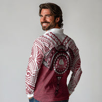Personalised Cook Islands Mangaia Long Sleeve Polo Shirt Map With Kuki Airani Manta Ray Tattoo