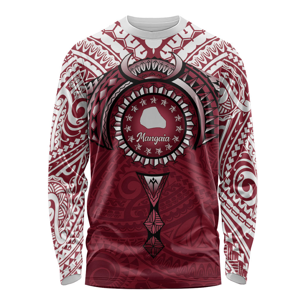 Personalised Cook Islands Mangaia Long Sleeve Shirt Map With Kuki Airani Manta Ray Tattoo LT14 Unisex Maroon - Polynesian Pride