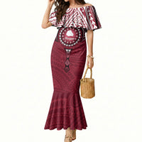 Personalised Cook Islands Mangaia Mermaid Dress Map With Kuki Airani Manta Ray Tattoo LT14 Women Maroon - Polynesian Pride