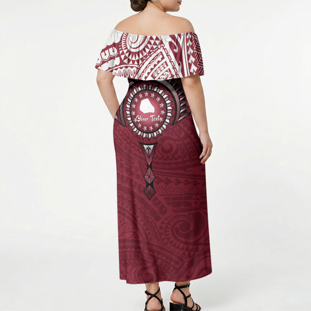 Personalised Cook Islands Mangaia Off Shoulder Maxi Dress Map With Kuki Airani Manta Ray Tattoo LT14 - Polynesian Pride