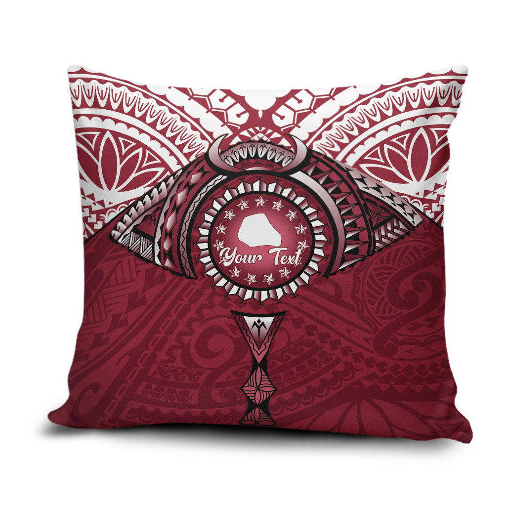Personalised Cook Islands Mangaia Pillow Cover Map With Kuki Airani Manta Ray Tattoo LT14 Maroon - Polynesian Pride