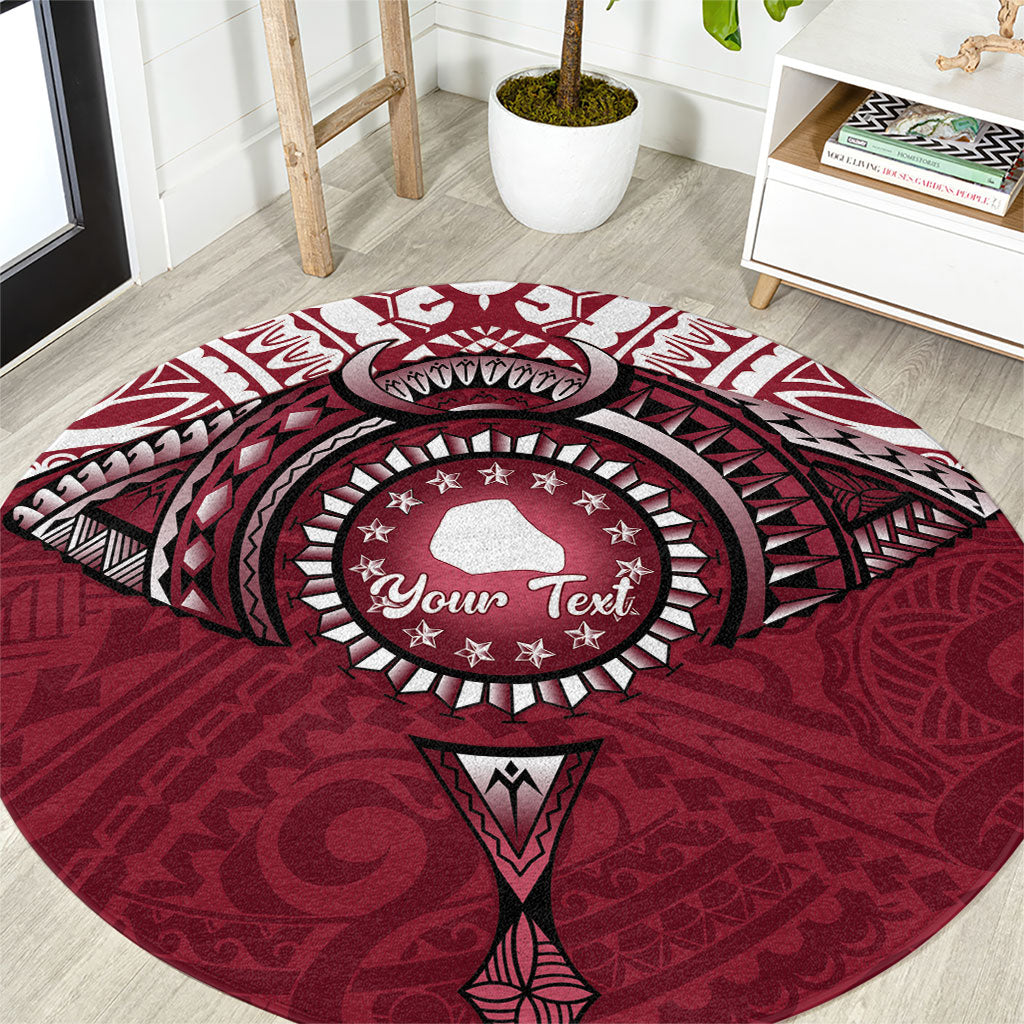 Personalised Cook Islands Mangaia Round Carpet Map With Kuki Airani Manta Ray Tattoo LT14 Maroon - Polynesian Pride