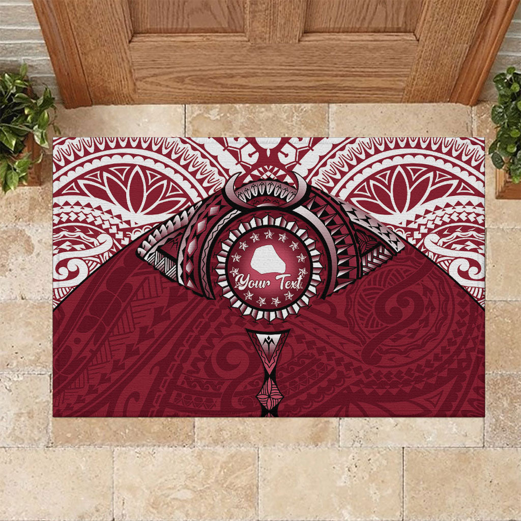 Personalised Cook Islands Mangaia Rubber Doormat Map With Kuki Airani Manta Ray Tattoo LT14 Maroon - Polynesian Pride