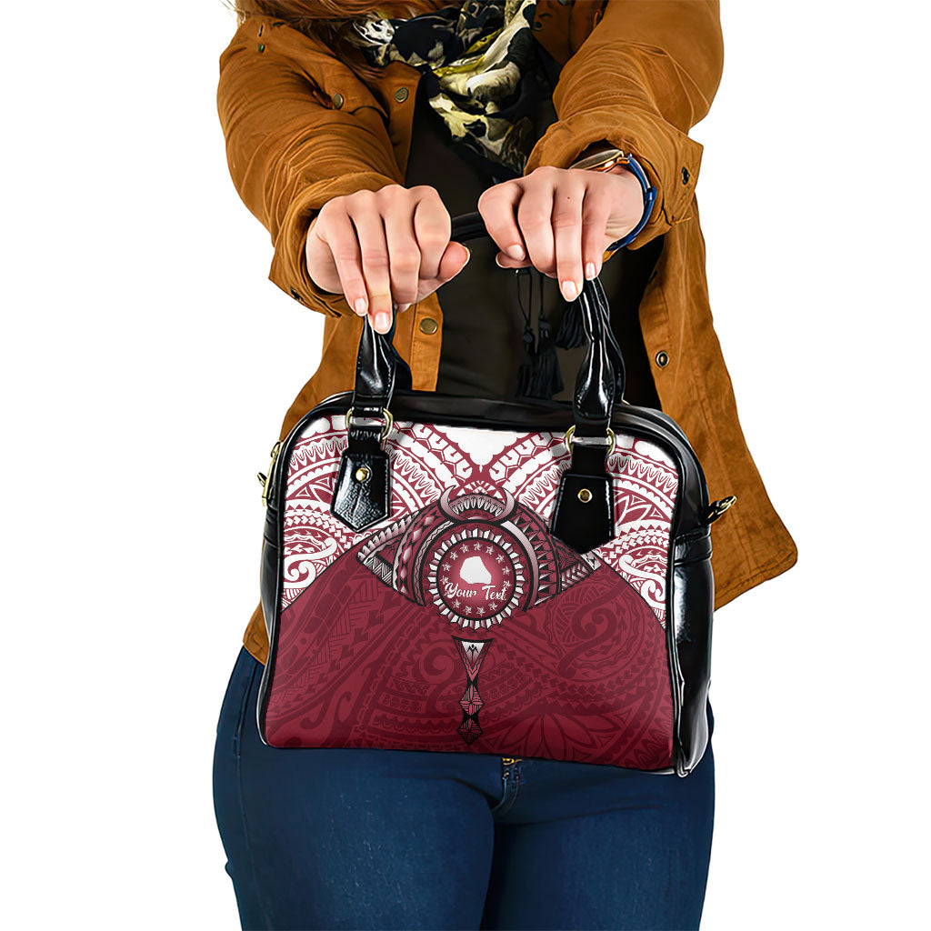 Personalised Cook Islands Mangaia Shoulder Handbag Map With Kuki Airani Manta Ray Tattoo LT14 One Size Maroon - Polynesian Pride