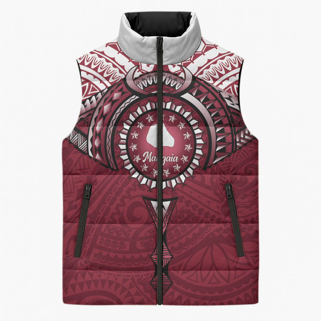 Personalised Cook Islands Mangaia Sleeveless Puffer Jacket Map With Kuki Airani Manta Ray Tattoo LT14 Unisex Maroon - Polynesian Pride