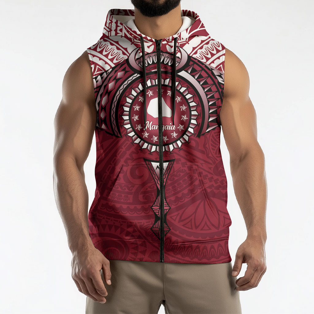 Personalised Cook Islands Mangaia Sleeveless Zip Hoodie Map With Kuki Airani Manta Ray Tattoo