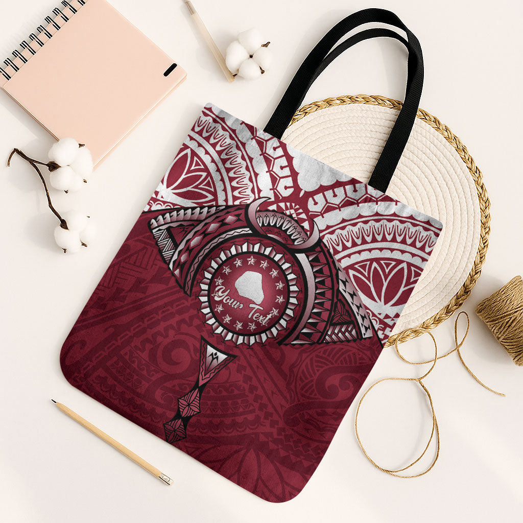 Personalised Cook Islands Mangaia Tote Bag Map With Kuki Airani Manta Ray Tattoo LT14 Black Strap One Size Maroon - Polynesian Pride