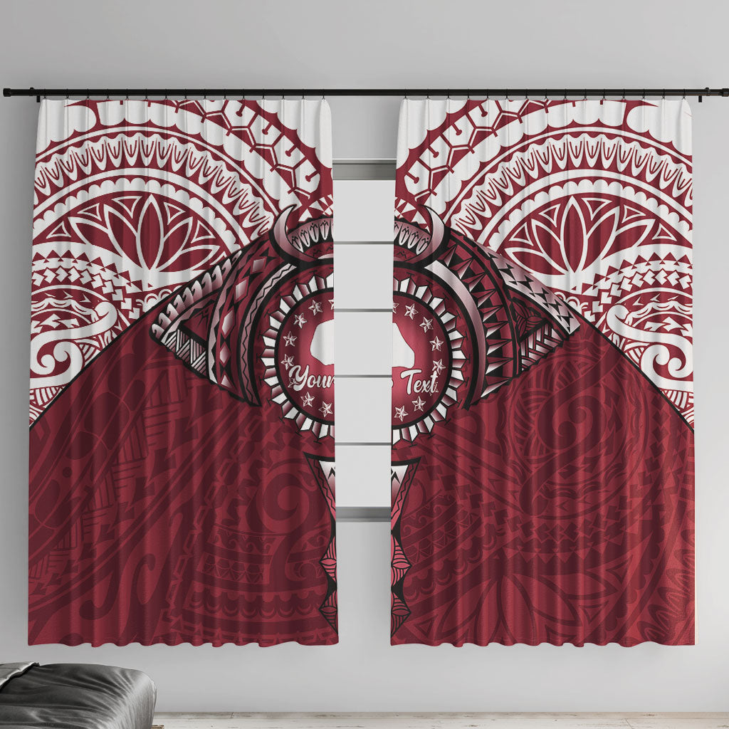 Personalised Cook Islands Mangaia Window Curtain Map With Kuki Airani Manta Ray Tattoo LT14 With Hooks Maroon - Polynesian Pride