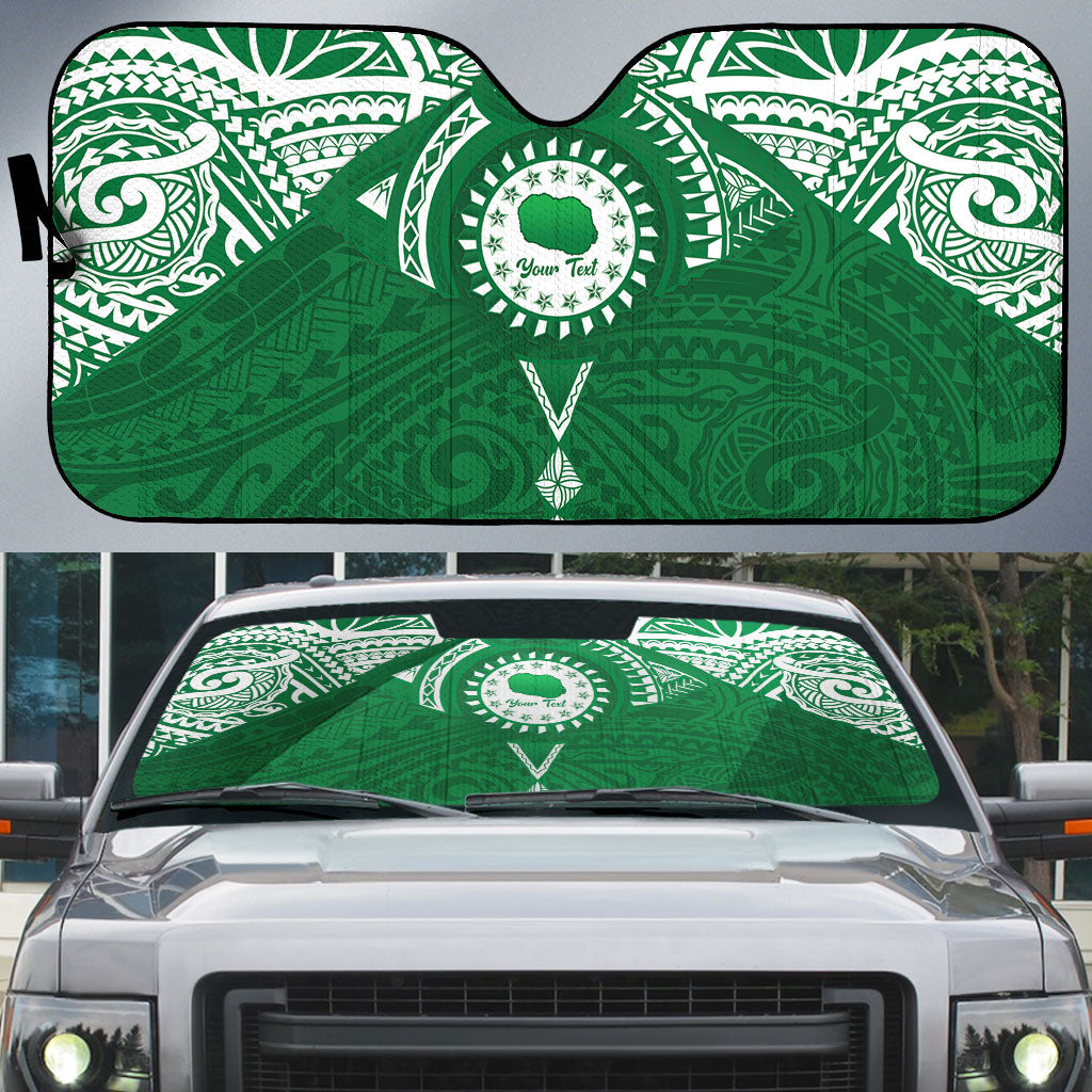Personalised Cook Islands Rarotonga Auto Sun Shade Map With Kuki Airani Manta Ray Tattoo