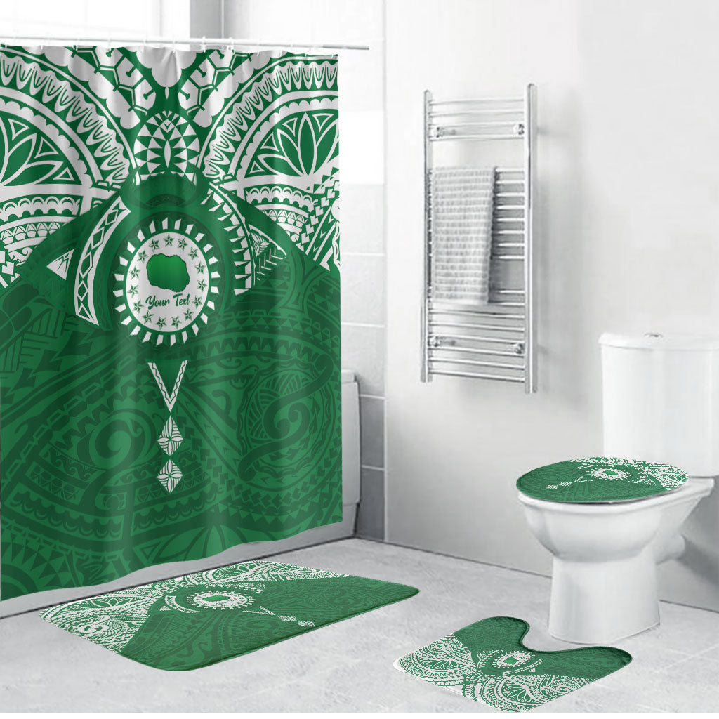 Personalised Cook Islands Rarotonga Bathroom Set Map With Kuki Airani Manta Ray Tattoo LT14 Bathroom Set (4 pcs) Green - Polynesian Pride