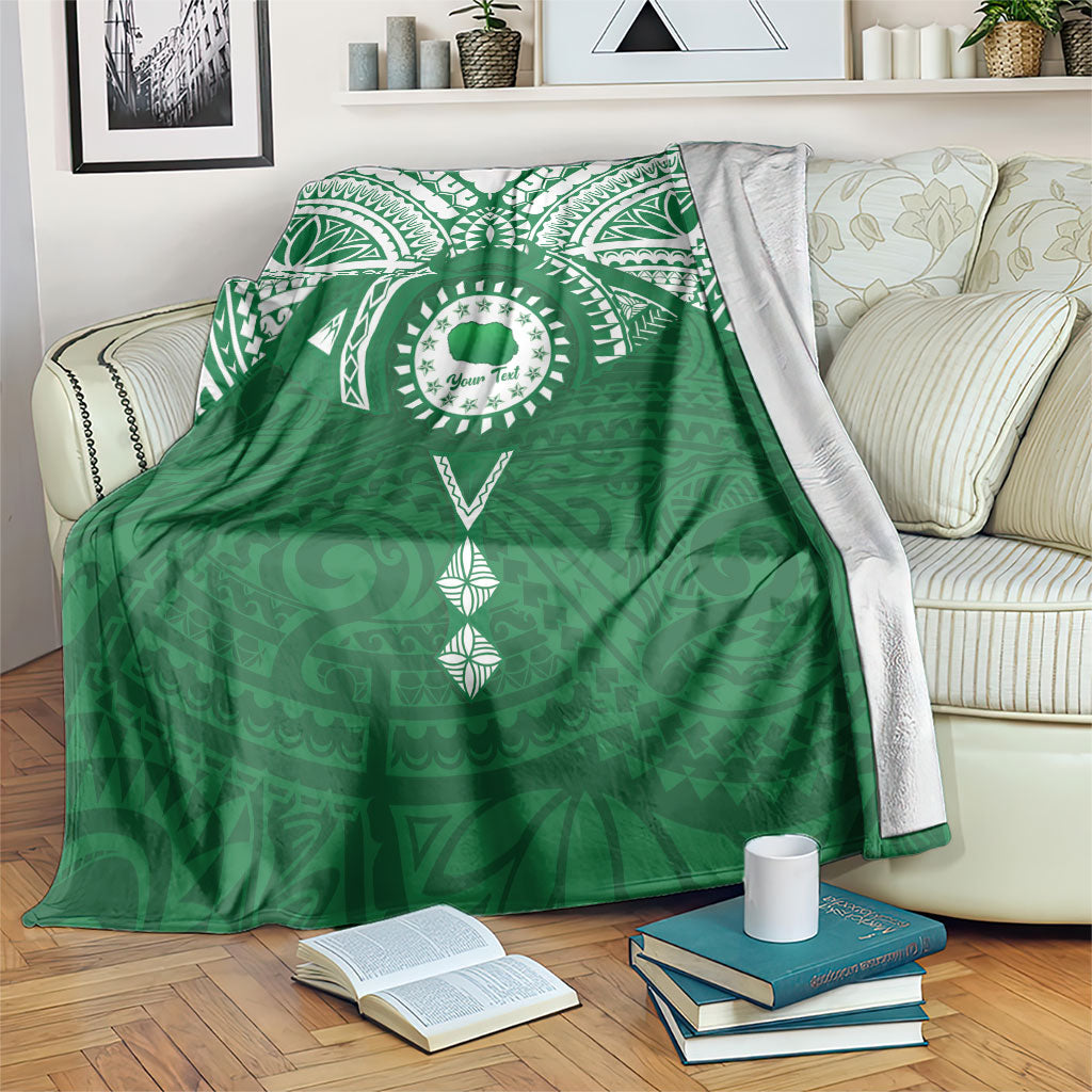 Personalised Cook Islands Rarotonga Blanket Map With Kuki Airani Manta Ray Tattoo LT14 Green - Polynesian Pride
