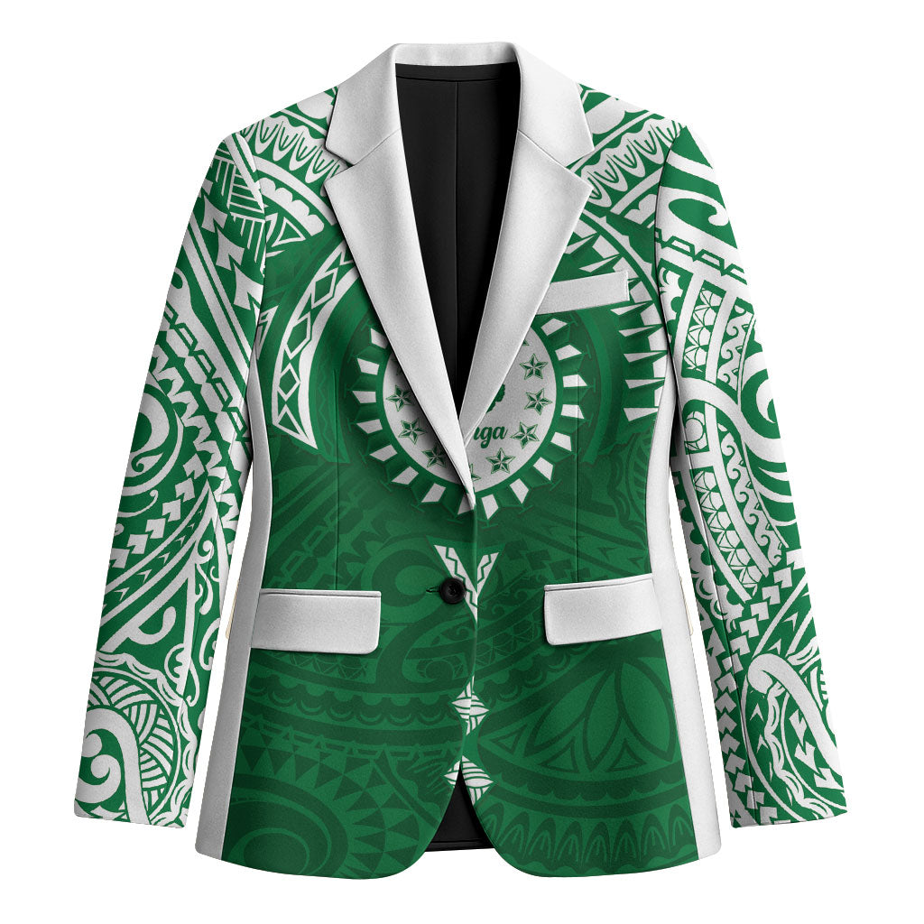 Personalised Cook Islands Rarotonga Blazer Map With Kuki Airani Manta Ray Tattoo LT14 Unisex Green - Polynesian Pride