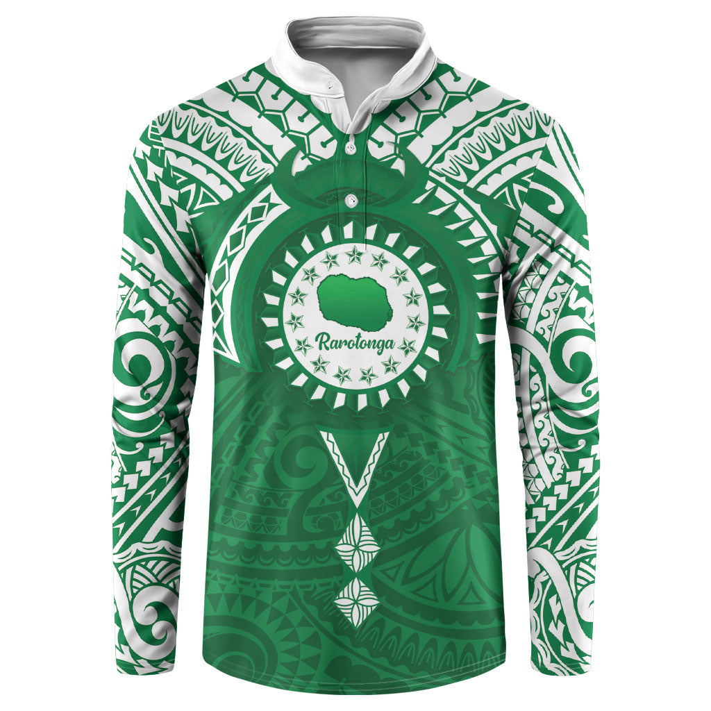 Personalised Cook Islands Rarotonga Button Sweatshirt Map With Kuki Airani Manta Ray Tattoo LT14 Green - Polynesian Pride