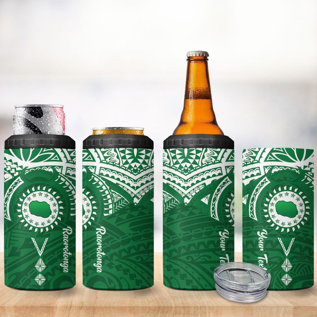 Personalised Cook Islands Rarotonga 4 in 1 Can Cooler Tumbler Map With Kuki Airani Manta Ray Tattoo