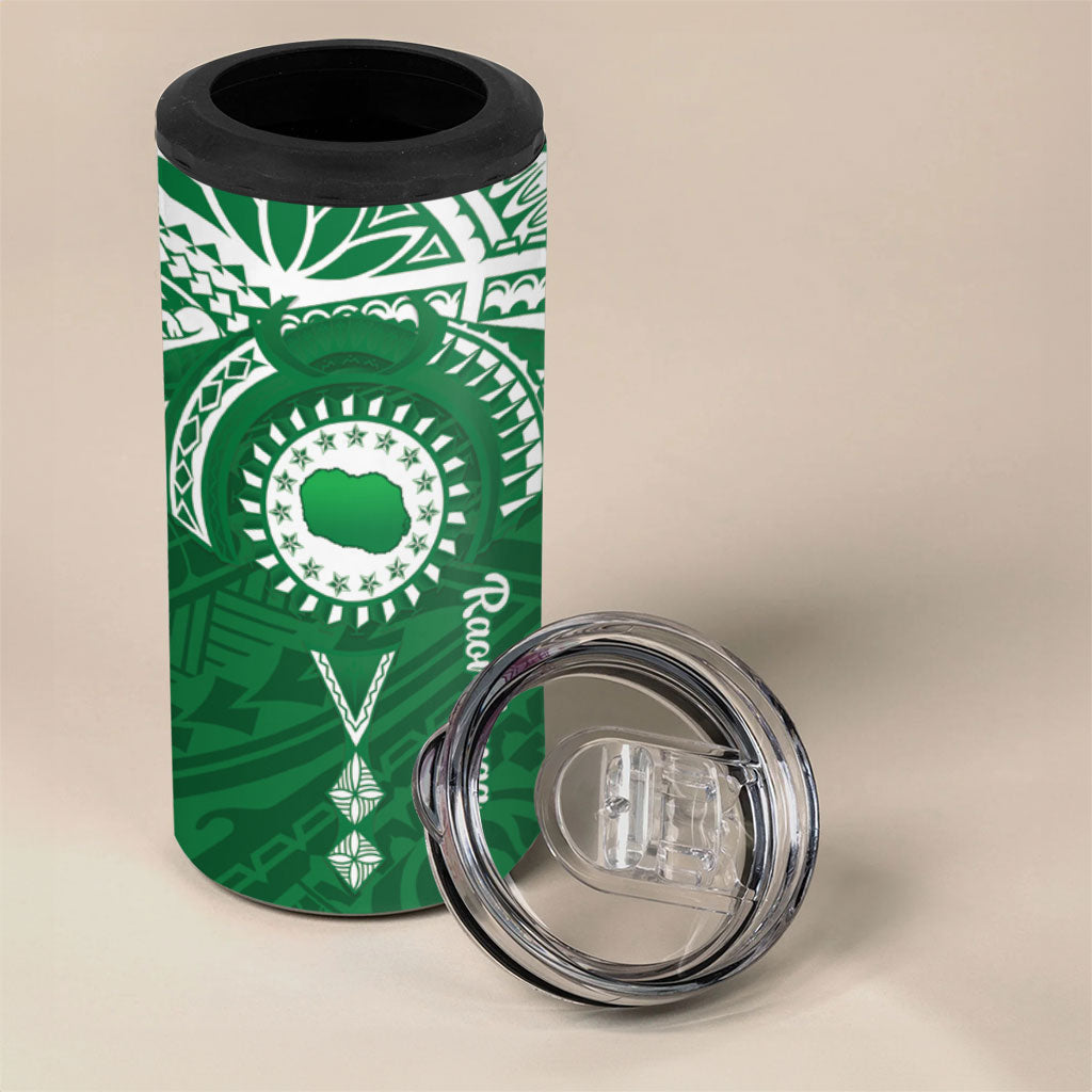 Personalised Cook Islands Rarotonga 4 in 1 Can Cooler Tumbler Map With Kuki Airani Manta Ray Tattoo