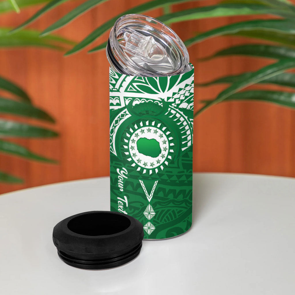 Personalised Cook Islands Rarotonga 4 in 1 Can Cooler Tumbler Map With Kuki Airani Manta Ray Tattoo