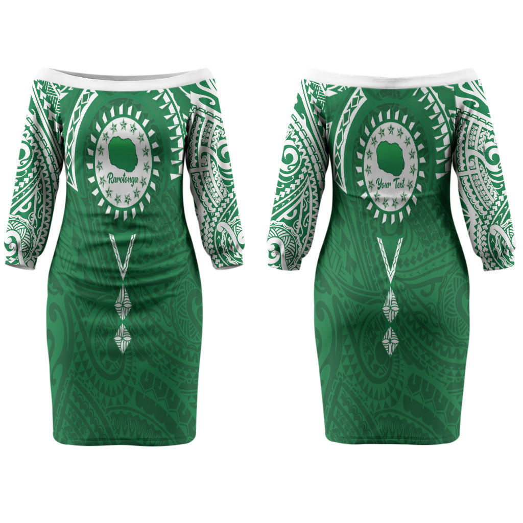 Personalised Cook Islands Rarotonga Couples Matching Off The Shoulder Long Sleeve Dress and Hawaiian Shirt Map With Kuki Airani Manta Ray Tattoo LT14 - Polynesian Pride