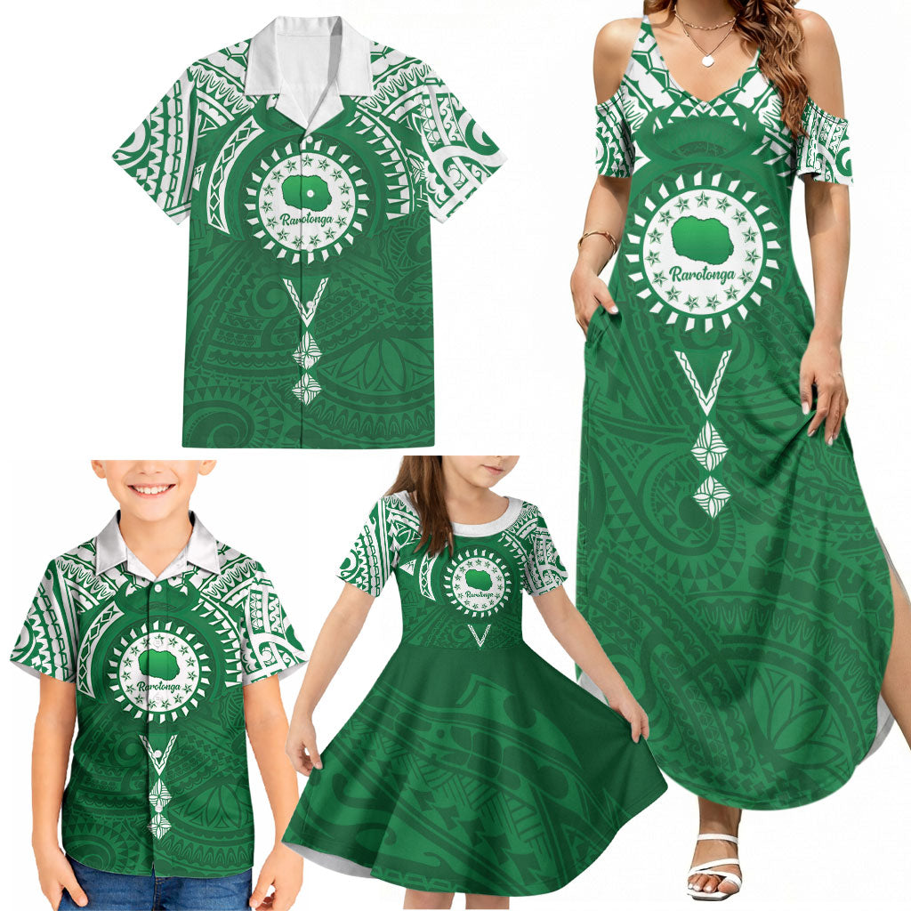 Personalised Cook Islands Rarotonga Family Matching Summer Maxi Dress and Hawaiian Shirt Map With Kuki Airani Manta Ray Tattoo LT14 - Polynesian Pride