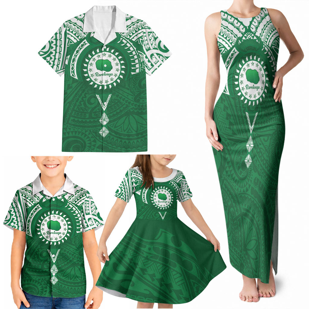 Personalised Cook Islands Rarotonga Family Matching Tank Maxi Dress and Hawaiian Shirt Map With Kuki Airani Manta Ray Tattoo LT14 - Polynesian Pride