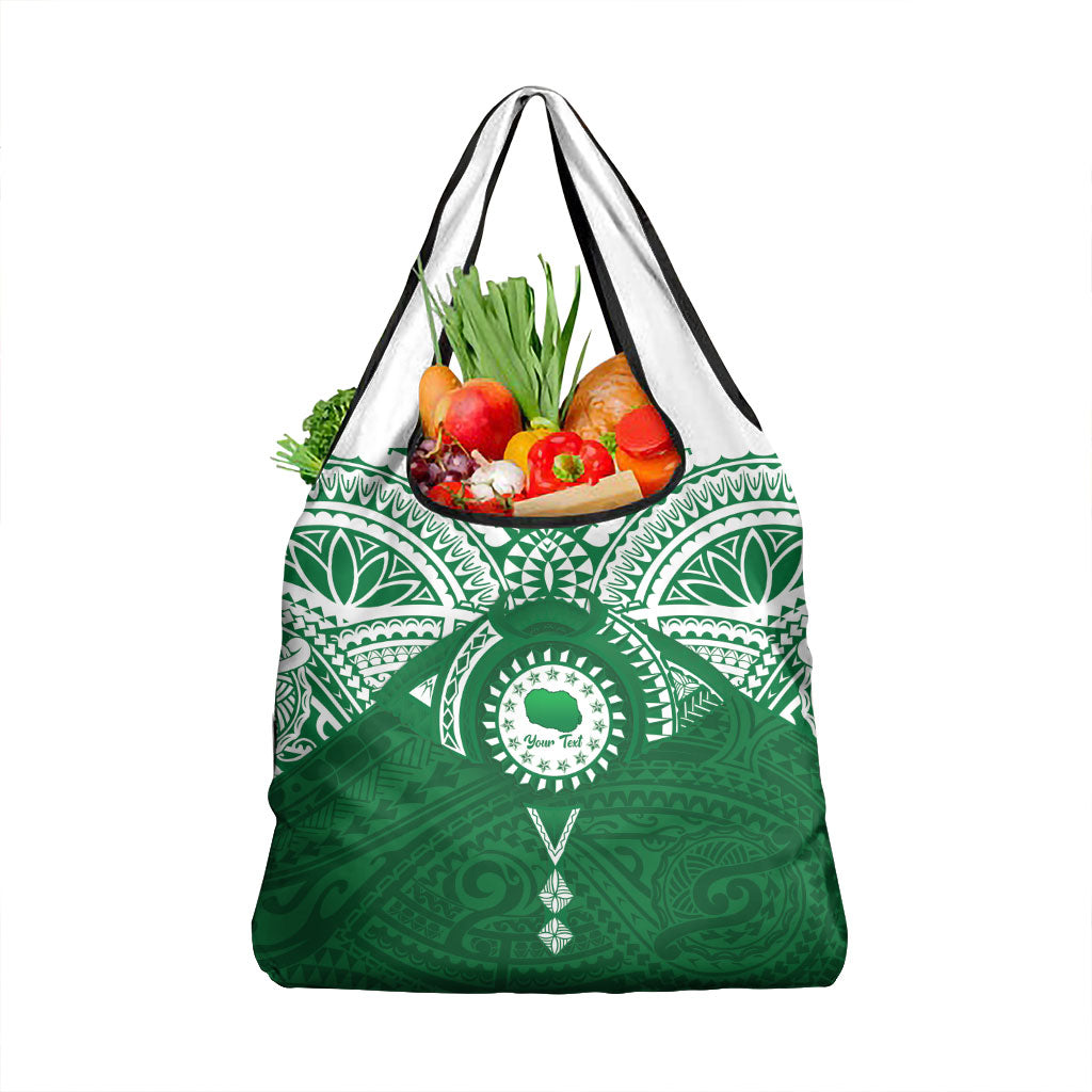 Personalised Cook Islands Rarotonga Grocery Bag Map With Kuki Airani Manta Ray Tattoo LT14 1-pack One Size Green - Polynesian Pride