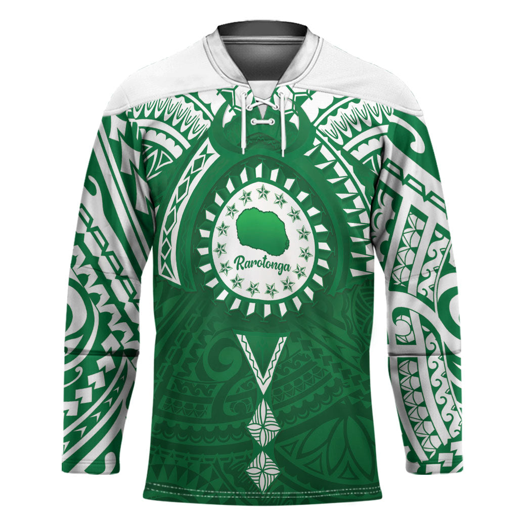 Personalised Cook Islands Rarotonga Hockey Jersey Map With Kuki Airani Manta Ray Tattoo LT14 Unisex Green - Polynesian Pride