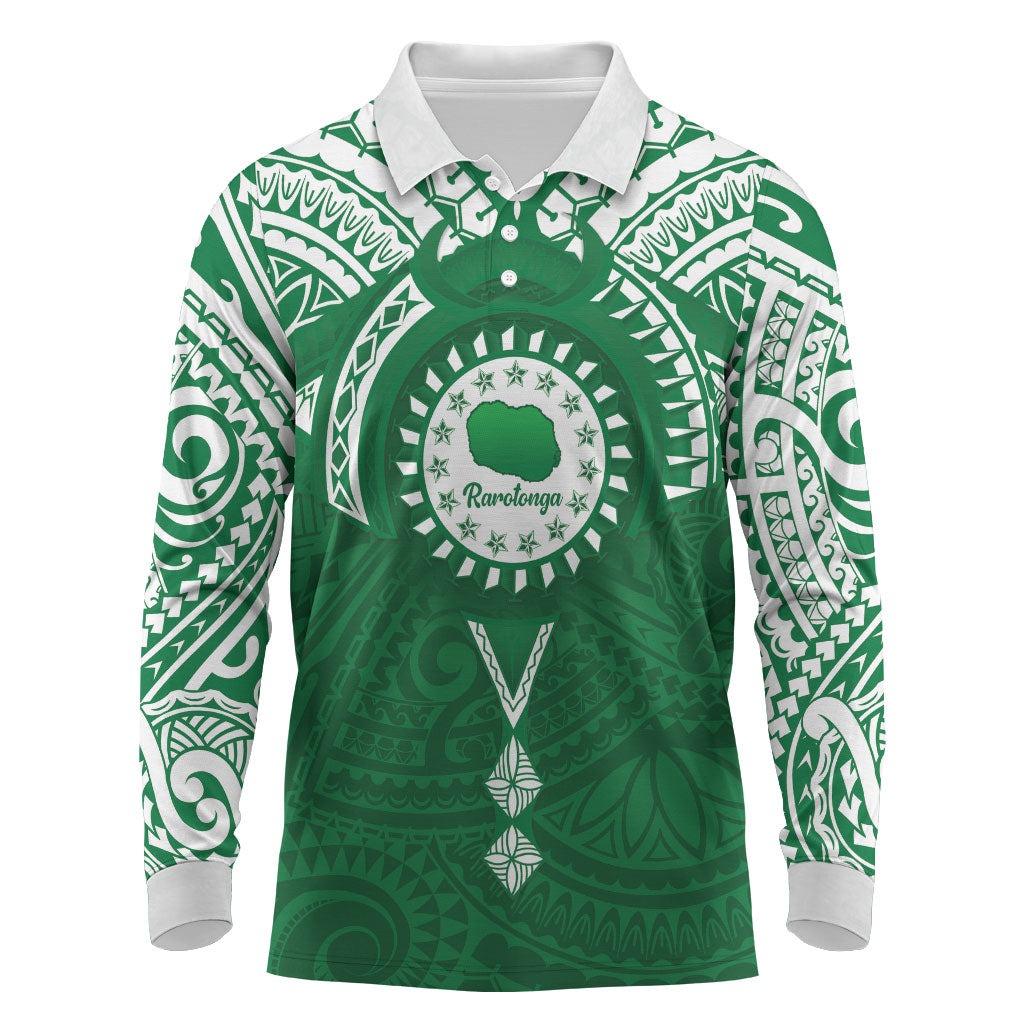 Personalised Cook Islands Rarotonga Long Sleeve Polo Shirt Map With Kuki Airani Manta Ray Tattoo