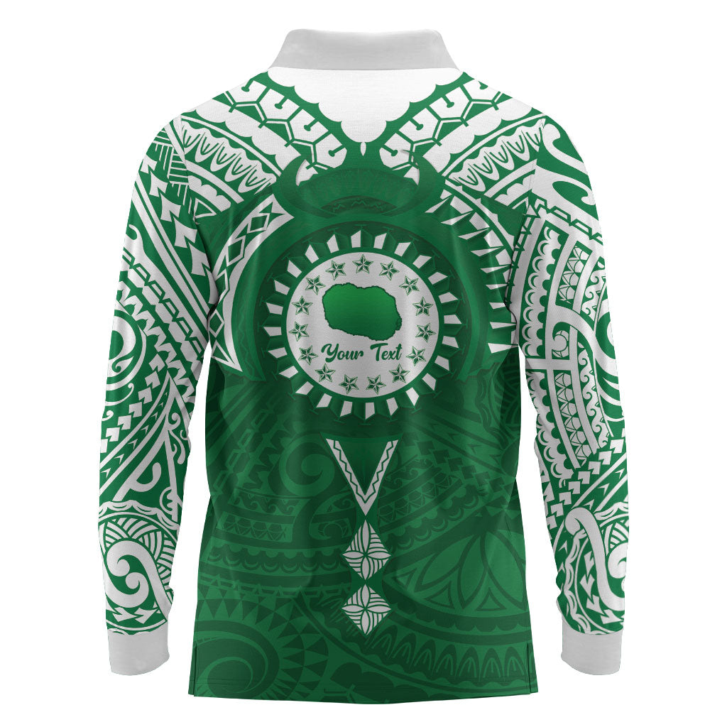 Personalised Cook Islands Rarotonga Long Sleeve Polo Shirt Map With Kuki Airani Manta Ray Tattoo