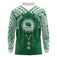 Personalised Cook Islands Rarotonga Long Sleeve Polo Shirt Map With Kuki Airani Manta Ray Tattoo