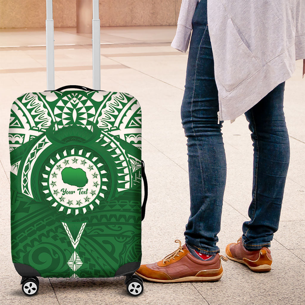 Personalised Cook Islands Rarotonga Luggage Cover Map With Kuki Airani Manta Ray Tattoo LT14 Green - Polynesian Pride