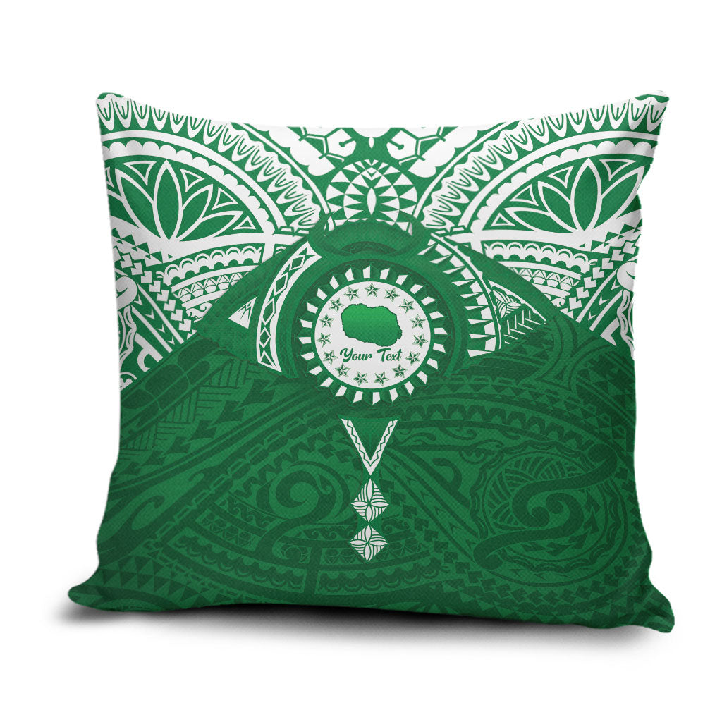 Personalised Cook Islands Rarotonga Pillow Cover Map With Kuki Airani Manta Ray Tattoo LT14 Green - Polynesian Pride