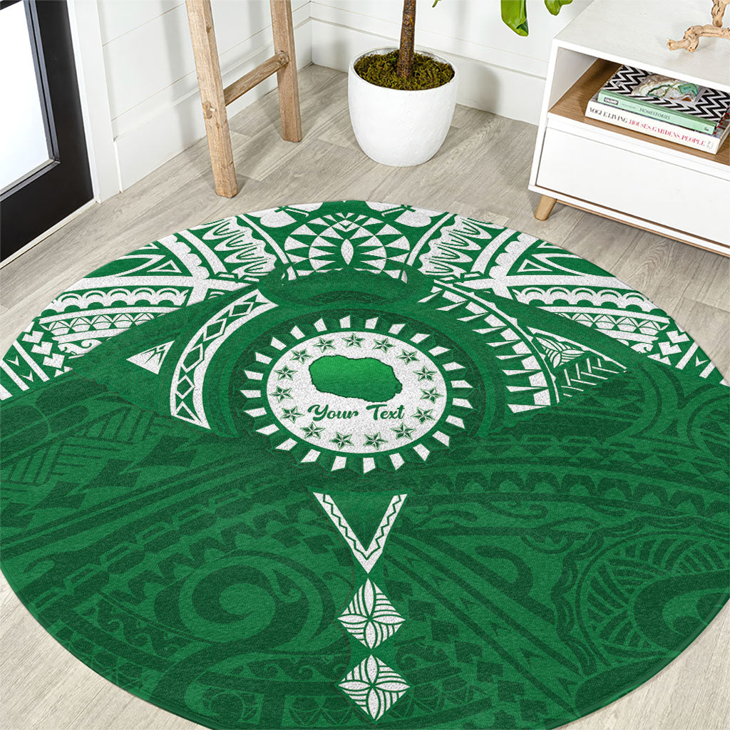 Personalised Cook Islands Rarotonga Round Carpet Map With Kuki Airani Manta Ray Tattoo LT14 Green - Polynesian Pride