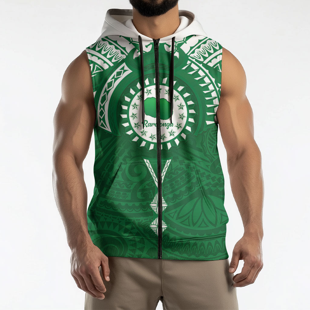 Personalised Cook Islands Rarotonga Sleeveless Zip Hoodie Map With Kuki Airani Manta Ray Tattoo