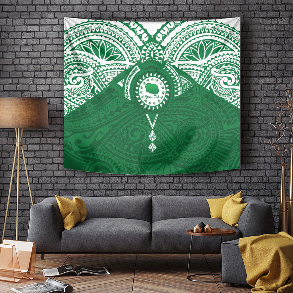Personalised Cook Islands Rarotonga Tapestry Map With Kuki Airani Manta Ray Tattoo LT14 Green - Polynesian Pride